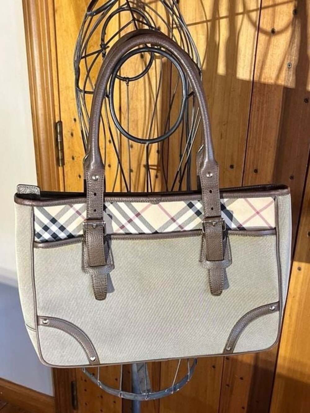 Burberry Blue Label Nova Check Canvas and Leather Shoulder Bag Tote
